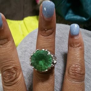 Silver and green ring